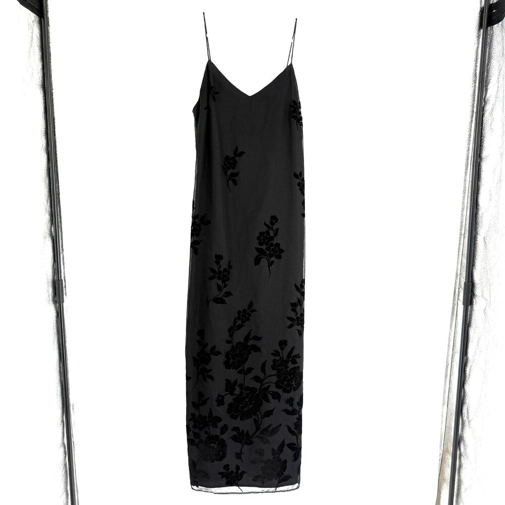 Vintage 90s Y2k Maxi Dress Gown 6 Burnout Floral Velvet Fairy Whimsigoth V Neck